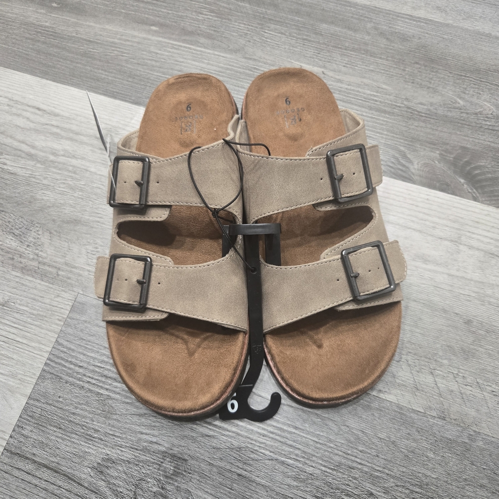 George Taupe Double-Buckle Slide Sandals